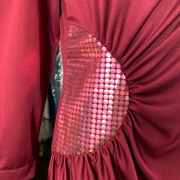 Vintage 70s 80s Disco Party Red Dress Sequin One shoulder - Picture 5 of 11